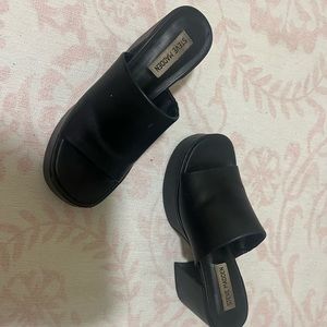 Black leather chunky heels